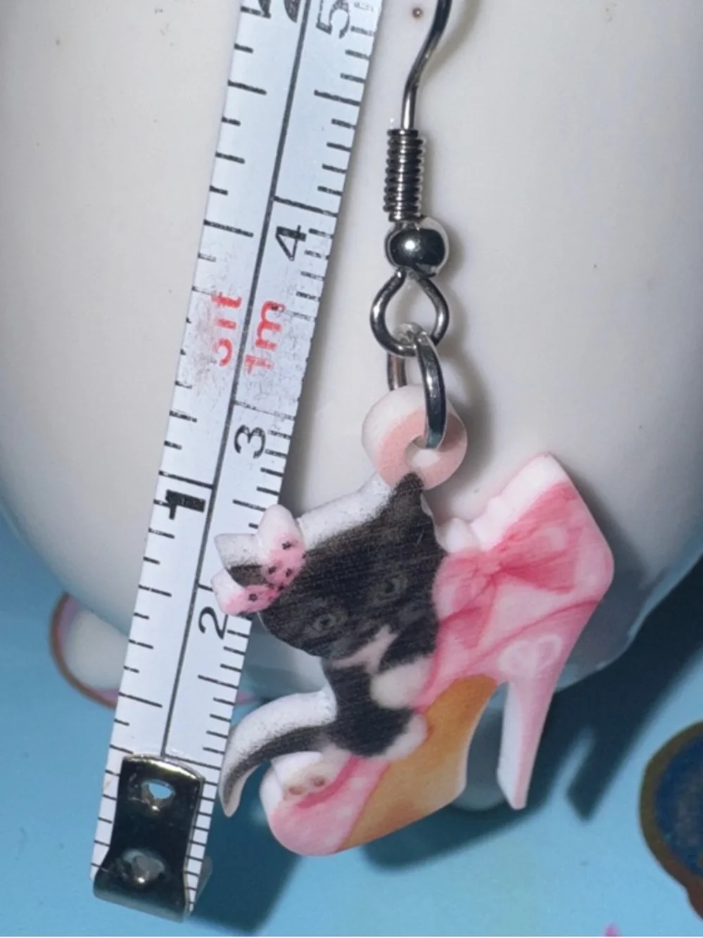 Source Unknown Pink and Black Cat in High Heel Earrings